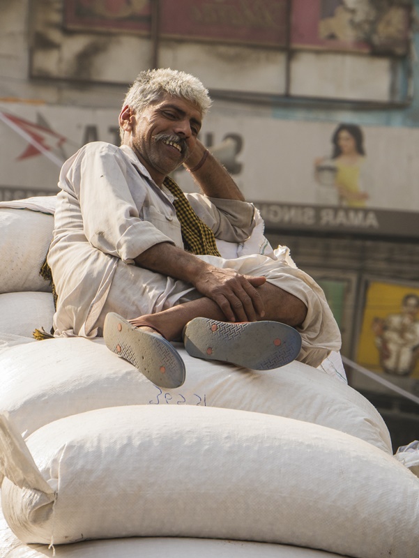 Mann auf Wagenladung - Gewürzmarkt Delhi